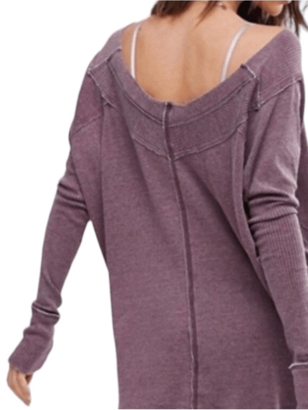 We The Free Oceanview Mauve Ribbed V-Neck Long Sleeve Top